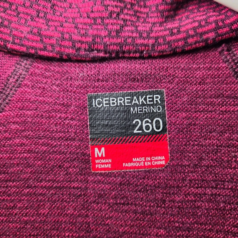 Icebreaker Womens 260 Merino Wool 1/4 Zip Pullover Shirt Red Magenta Medium - Picture 3 of 7
